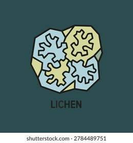 Stylized illustration of lichen's intricate, segmented structure, depicting symbiotic organisms.