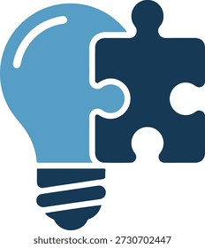A stylized illustration of a lightbulb with a puzzle piece, symbolizing creative solutions and critical thinking, in shades of blue and white