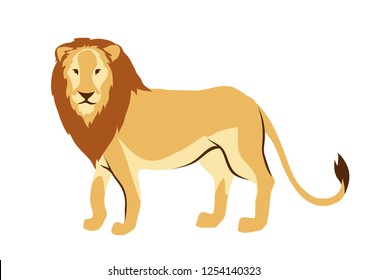 Stylized illustration of lion. Wild African savanna animal on white background.