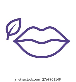 A stylized illustration of lips with a leaf, symbolizing natural beauty, health, and wellness. The purple color adds a touch of elegance and sophistication.