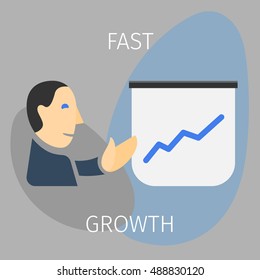 stylized illustration with a man making report, flat design concept