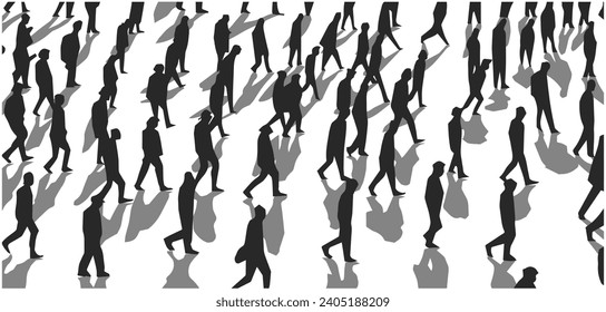 Stylized illustration of marching crowd