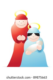 stylized illustration of mary and joseph