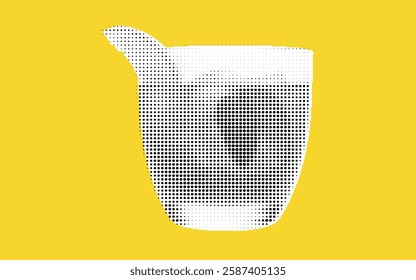 A stylized illustration of a measuring cup with a spout, depicted in a dotted pattern against a bright yellow background.
