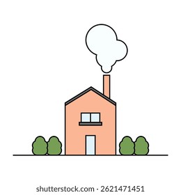 Stylized Illustration of Minimal House with a Chimney Emitting Smoke.