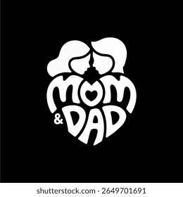 A stylized illustration of a mom and dad embracing, forming a heart shape with the words "Mom and Dad" incorporated into the design.