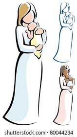 Stylized illustration of mother and child.