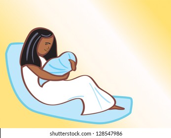 Stylized illustration of a mother and her newborn baby.