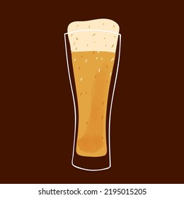 Stylized illustration mug of beer isolated on dark brown background
