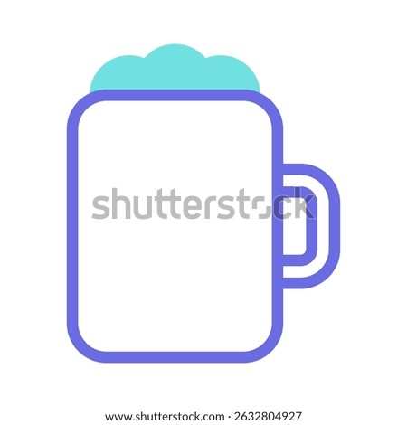 Stylized illustration of a mug filled with liquid, featuring a light blue froth