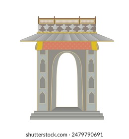 A stylized illustration of a Mughal archway with traditional architectural features, suitable for topics related to architecture, design, or cultural studies. Vector Illustration