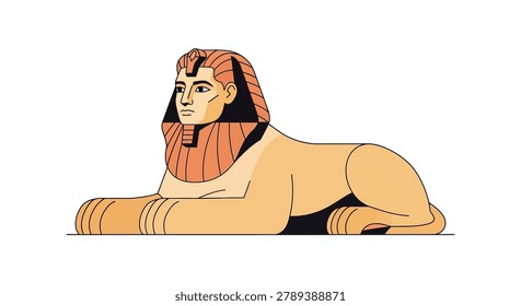 Stylized illustration of a mythical Egyptian sphinx, a creature with a lion's body and a human head, on a white background.