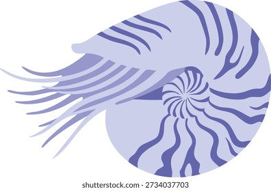 Ilustración estilizada de un nautilus con concha espiral y tentáculos que fluyen en tonos morados