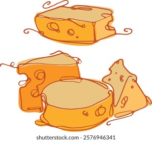 STYLIZED ILLUSTRATION OF NOBLE CHEESES COMPOSITION