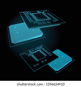 Stylized illustration on the theme of the central processor and integrated microelectronics