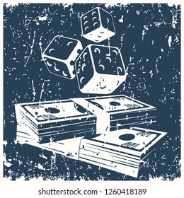 Stylized illustration on the theme of gambling, money, casino and fortune in retro poster style