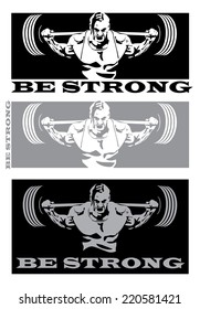 Stylized illustration on the theme of strong people, power, weight lifting and other sports associated with heavy weights