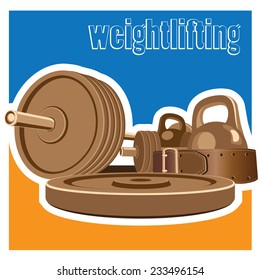 stylized illustration on the theme of strong men, weightlifting, powerlifting, sports. set for weightlifting. symbol