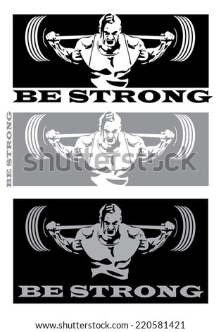 Stylized illustration on the theme of strong people, power, weight lifting and other sports associated with heavy weights