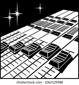 Stylized illustration on the theme of studio equipment. Mounting console for video or audio mixing