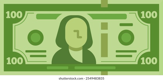 Stylized illustration of a one hundred dollar bill featuring a portrait, emphasizing financial concepts, wealth, and the us monetary system