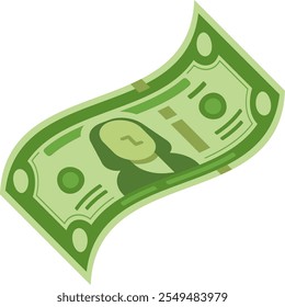 Stylized illustration of a one hundred dollar bill is waving gently against a clean white backdrop, creating a dynamic visual representation of currency and finance