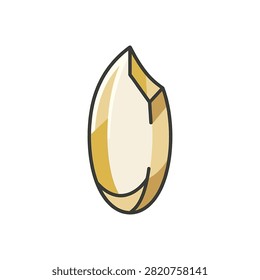 A stylized illustration of one uncooked grain of white rice isolated on a plain white background