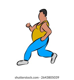 stylized illustration of an overweight man running or jogging.