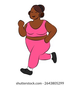 stylized illustration of an overweight woman running or jogging.