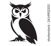 Stylized illustration of an owl isolated, showcasing a minimalist, geometric, and simplified design. Vector Black silhouettes. with white background