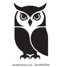 Stylized illustration of an owl isolated, showcasing a minimalist, geometric, and simplified design. Vector Black silhouettes. with white background