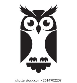 Stylized illustration of an owl isolated, showcasing a minimalist, geometric, and simplified design. Vector Black silhouettes. with white background