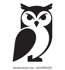 Stylized illustration of an owl isolated, showcasing a minimalist, geometric, and simplified design. Vector Black silhouettes. with white background