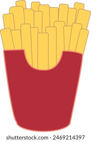 a stylized illustration of a pack of French fries. The fries are yellow and appear to be contained within a red carton, which is typical packaging for fast food French fries