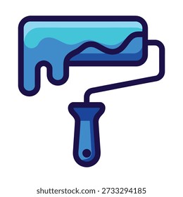 A stylized illustration of a paint roller with blue paint dripping from the roller onto a white background, symbolizing creativity and renovation.