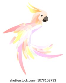 Stylized illustration of a parrot cockatoo with a multicolored tail. Vector element for logos, icons and your design