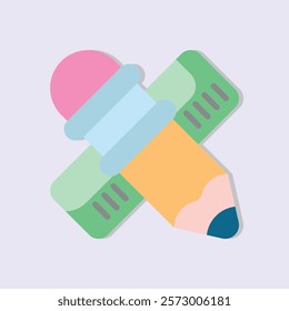 Stylized illustration of a pencil and ruler in pastel colors on a light background, simple shapes