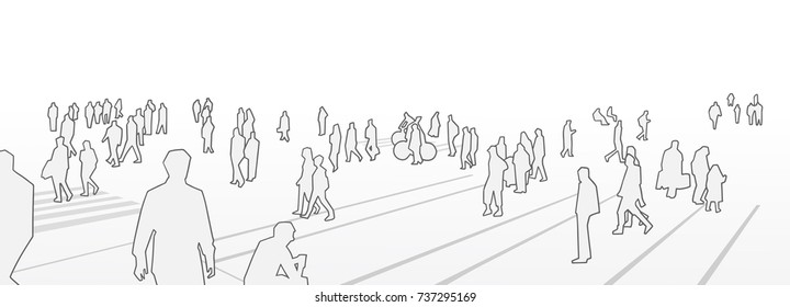 Stylized illustration of people walking on the street in perspective