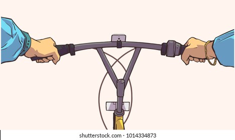 Stylized illustration of person holding bicycle handlebar in color