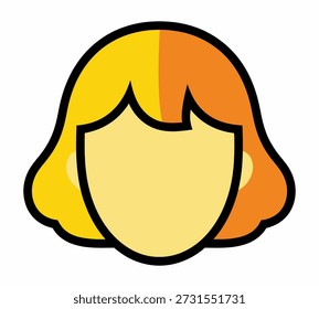 Stylized illustration of a persons face with short blonde and orange hair featuring a blank space where facial features would be isolated on transparent background