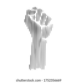 Stylized illustration of a raised fist on white background. Clenched fist symbolizing the power of protest. Black lives matter sign. Symbol of strength and struggle for equality. Stop racism. EPS10.