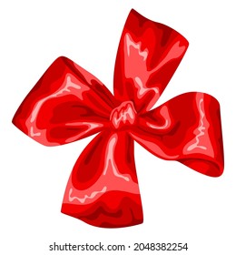 Stylized illustration of red bow. Image for design or decoration.