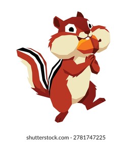 A stylized illustration of a red chipmunk with full cheeks, clutching a nut. The chipmunk has a bushy tail and is depicted in a playful pose.