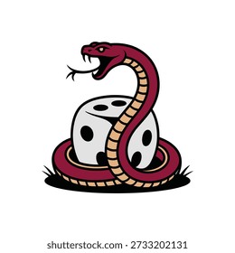 A stylized illustration of a red snake wrapped around a white dice, with its head raised and tongue flicking.