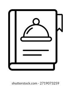 Ilustración estilizada de un menú de restaurante, con un símbolo de cloche, ideal para temas de servicio de comida.