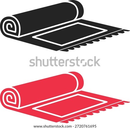 Stylized illustration of a rolled and unrolled carpet in red and black