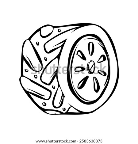 A stylized illustration of a rugged robot wheel