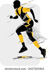 Stylized illustration of running man. Outdoor activity, healthy lifestyle, sprint, marathon, athletics. Vector illustration.