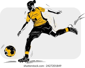 Stylized illustration of running soccer or football player with ball - vector illustration