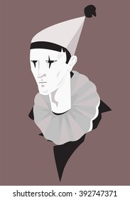 Stylized illustration "Sad Pierrot".Portrait.Theater,depression,sadness,melancholy themes.